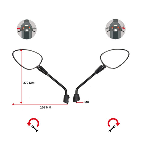 Spiegelset DMP lang M8 zwart glans – Piaggio Zip 50